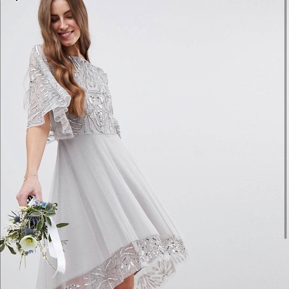 Sequin Detail Dress with High Low Hem